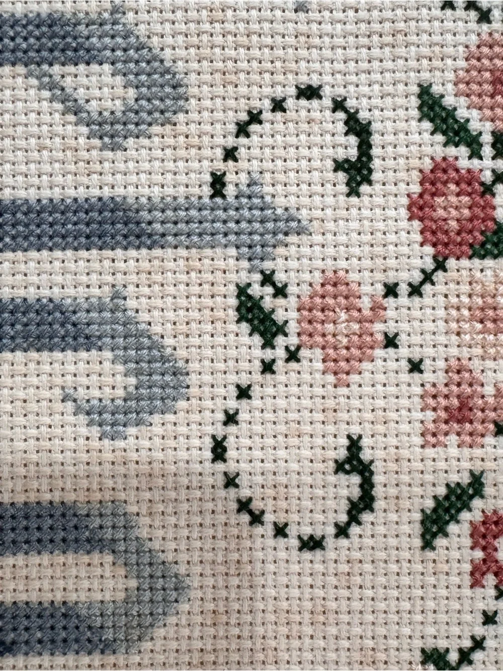 Vintage 1995 Welcome Cross Stitch Framed Floral Cottagecore Wall Art 18x12